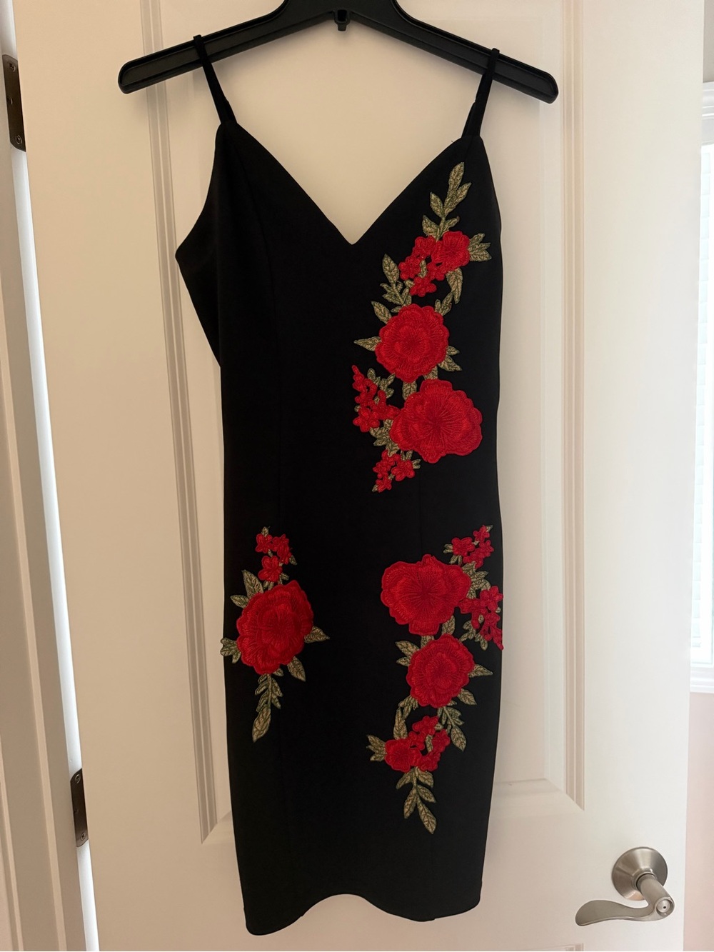 Charlotte Russe Black Midi Dress with Red Floral Embroidery